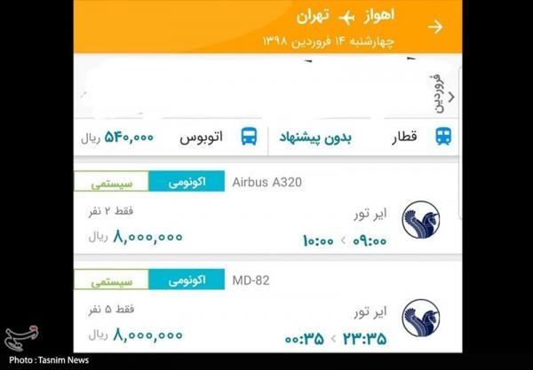 بلیت هواپیمای اهواز به تهران 800 هزار تومان شد